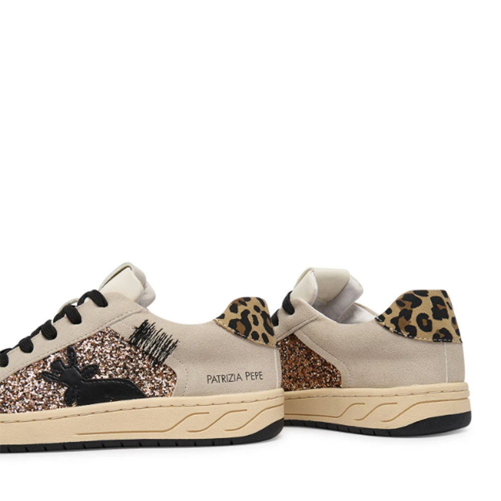 Sneakers PATRIZIA PEPE Girl linea Fly Crazy Kids in Suede Beige e Glitter Bronzo