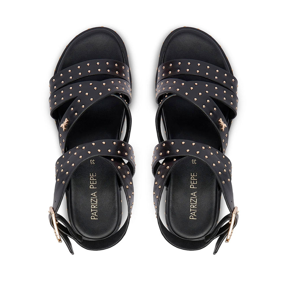 Sandali Donna PATRIZIA PEPE Girl linea Fly Micro in Eco Nappa Nera con Borchie