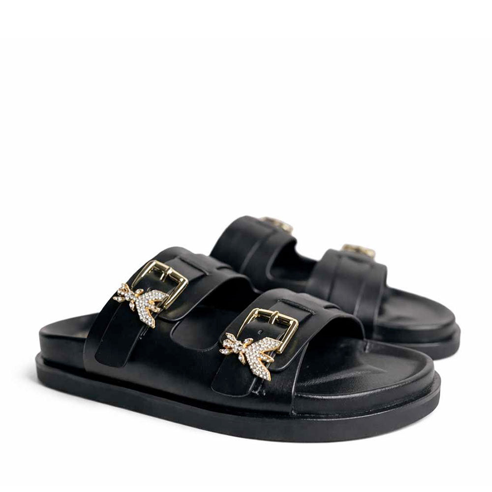 Ciabatta Doppia Fascia PATRIZIA PEPE Girl linea Fly Birkiluxe in Pelle Nera