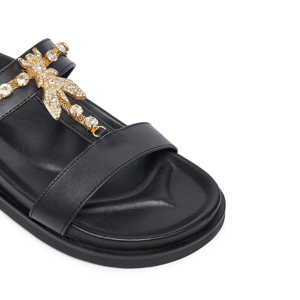 Ciabatte Doppia Fascia Gioiello PATRIZIA PEPE Girl linea Fly Birkilux in Pelle Nera