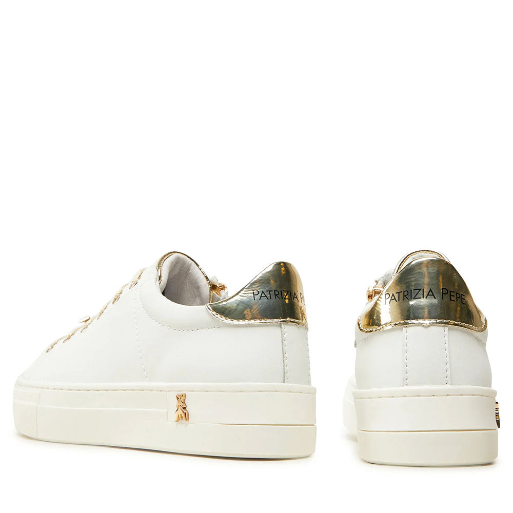 PATRIZIA PEPE Mädchen-Sneaker Fly-Line-Sneaker aus weißem Leder mit Schmuckapplikationen