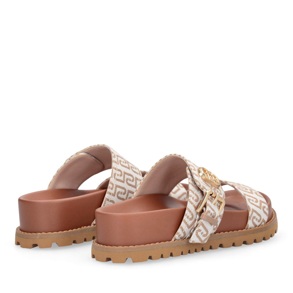 Ciabatte Donna Doppia Fascia LIU JO Livia 02 in Tessuto Jacquard Logato Beige