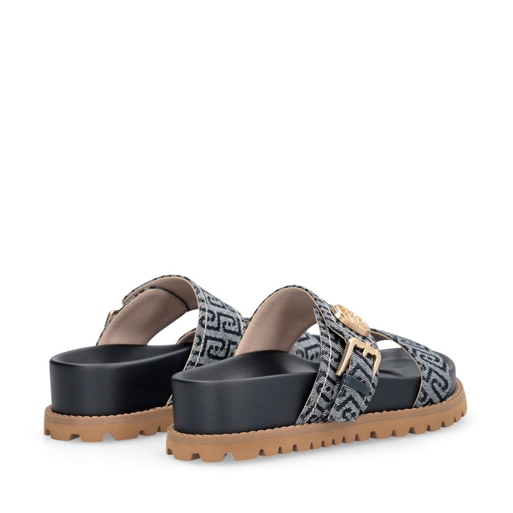 Ciabatte Donna Doppia Fascia LIU JO Livia 02 in Denim Jacquard Logato Blu Scuro