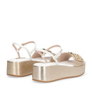 Damen-Keilsandalen LIU JO Flo 01 aus Leder in Weiß und Light Gold
