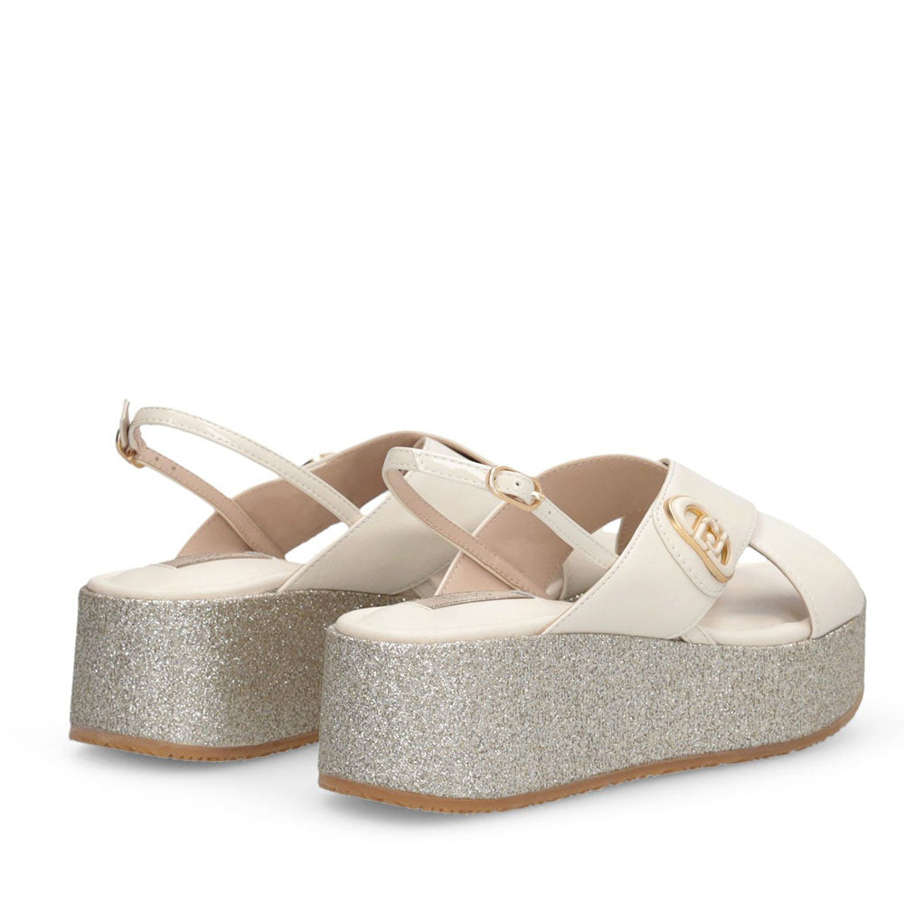 Sandali Donna con Zeppa Glitter LIU JO Flo 03 in Pelle color Latte