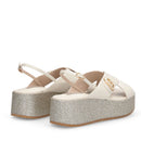 Sandali Donna con Zeppa Glitter LIU JO Flo 03 in Pelle color Latte