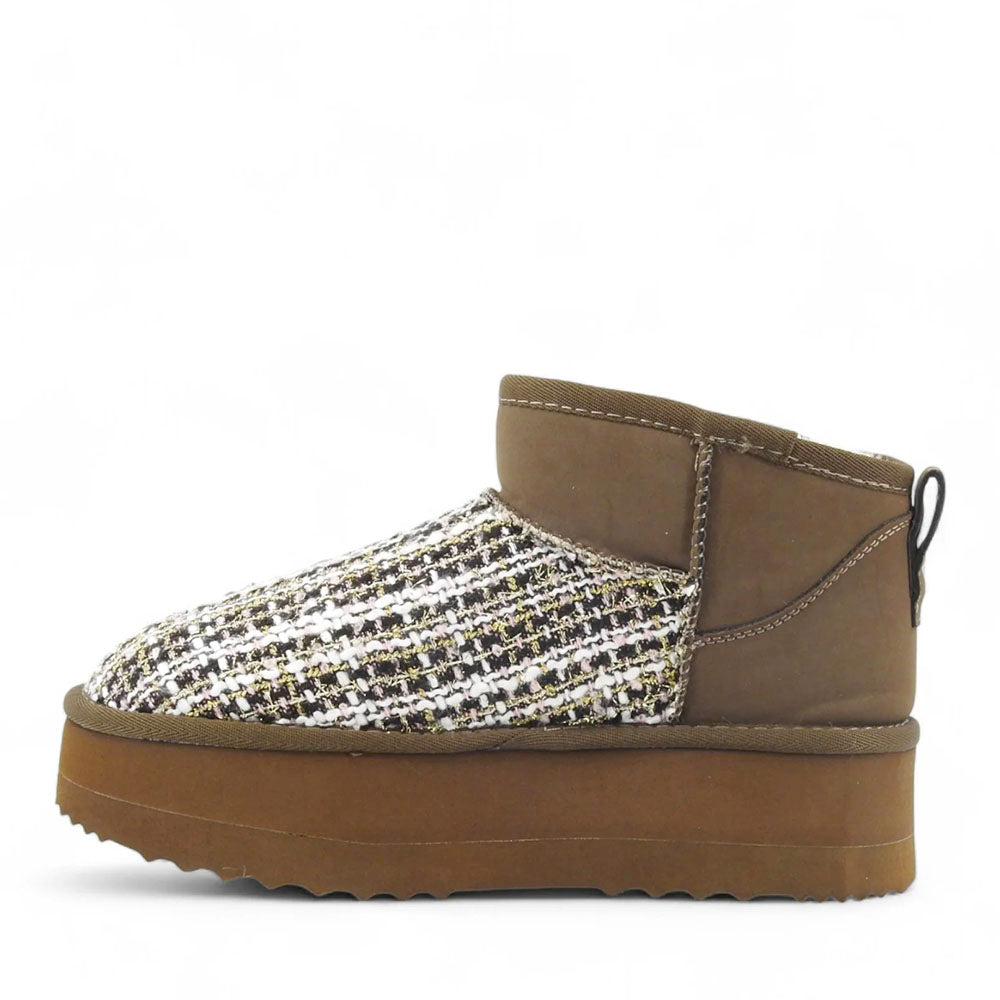 Stivaletti Donna Platform Imbottiti LIU JO Jane 01 in Suede e Tessuto Boucle Marrone