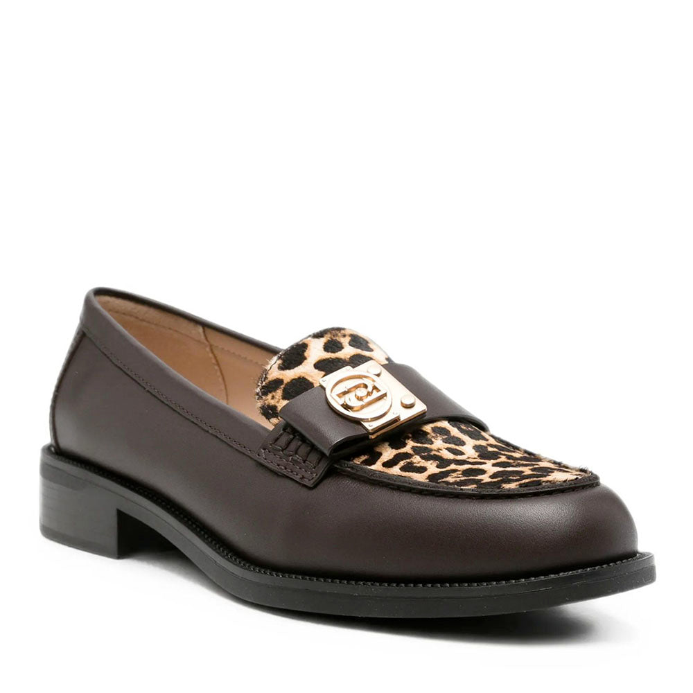 Mocassino Donna LIU JO linea Madison 02 in Pelle color Moka e Inserto in Cavallino Leopardato
