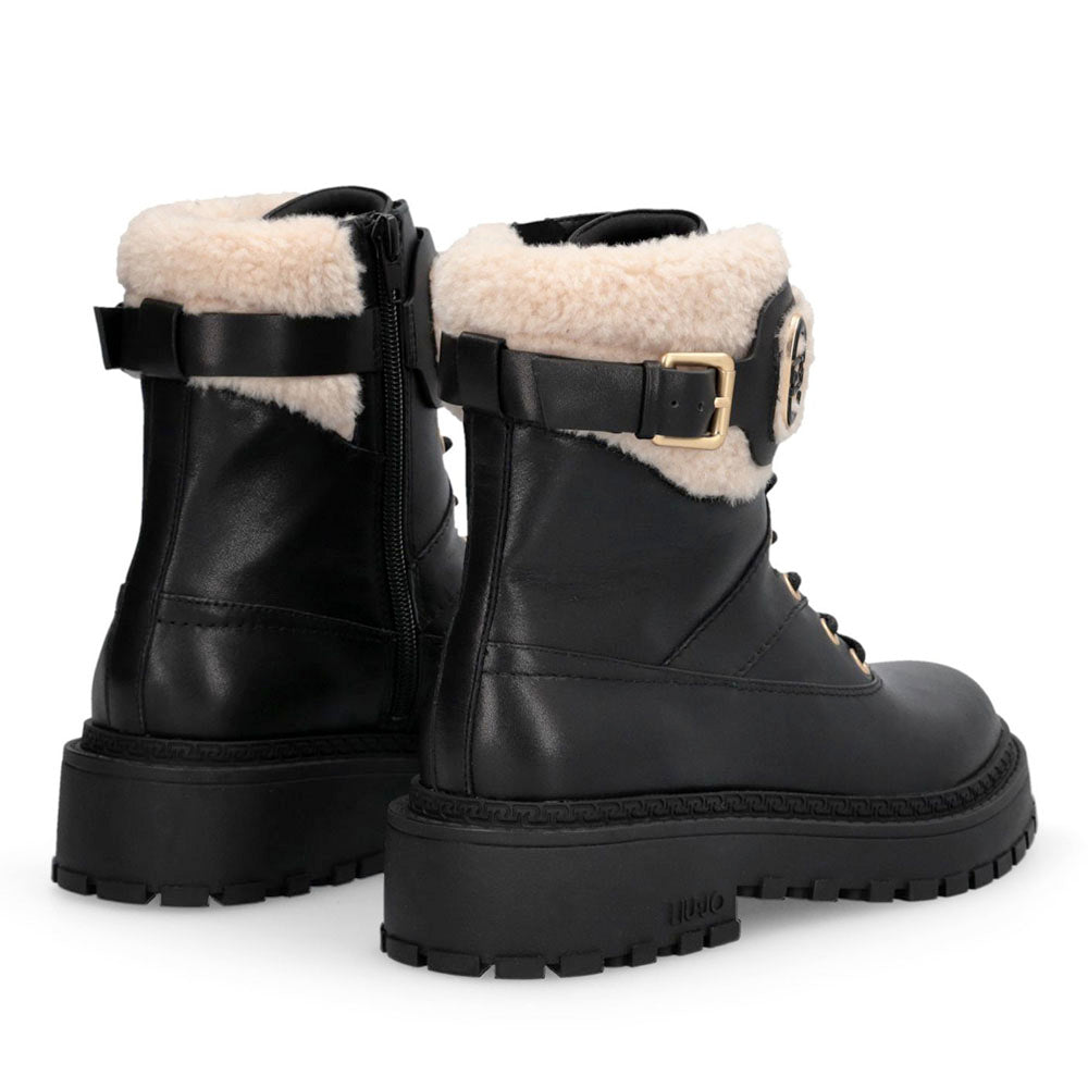 Anfibi Donna LIU JO Rumi 45F in Pelle Nera con Dettagli in Eco Fur