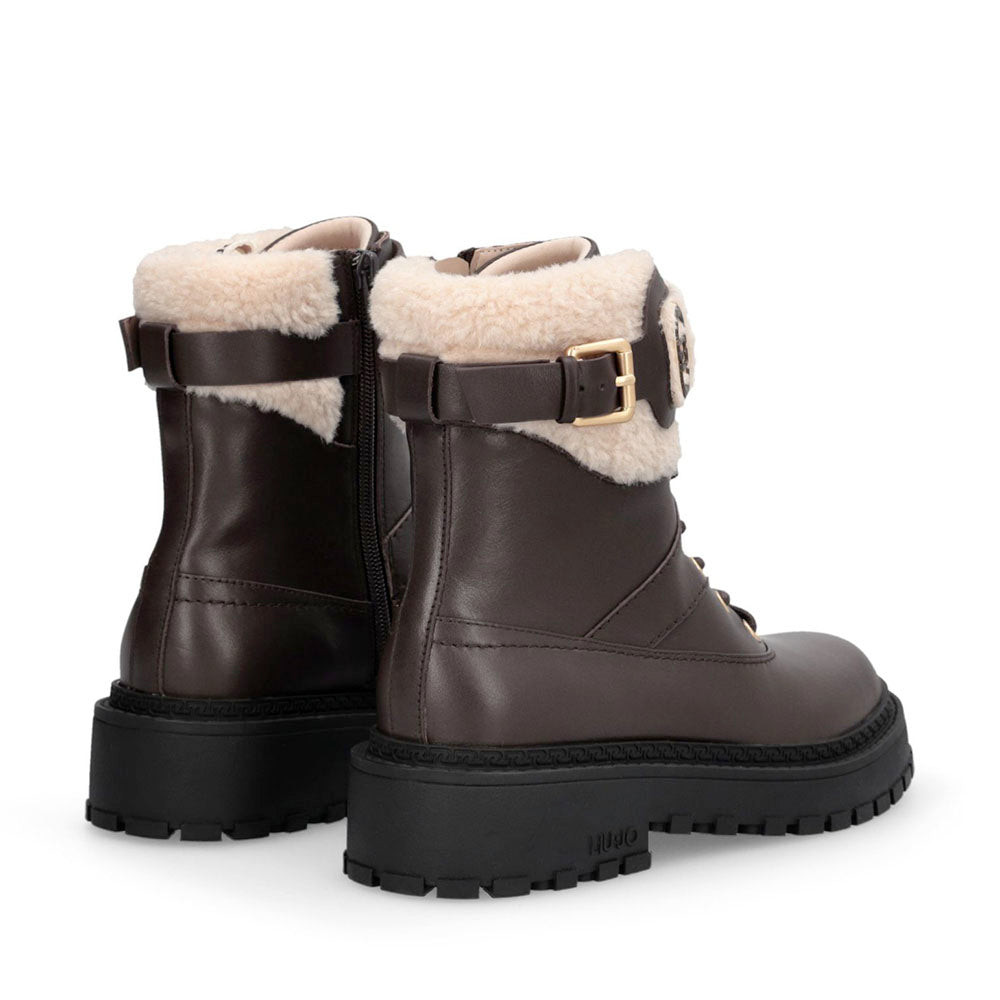 Anfibi Donna LIU JO Rumi 45F in Pelle Moka con Dettagli in Eco Fur