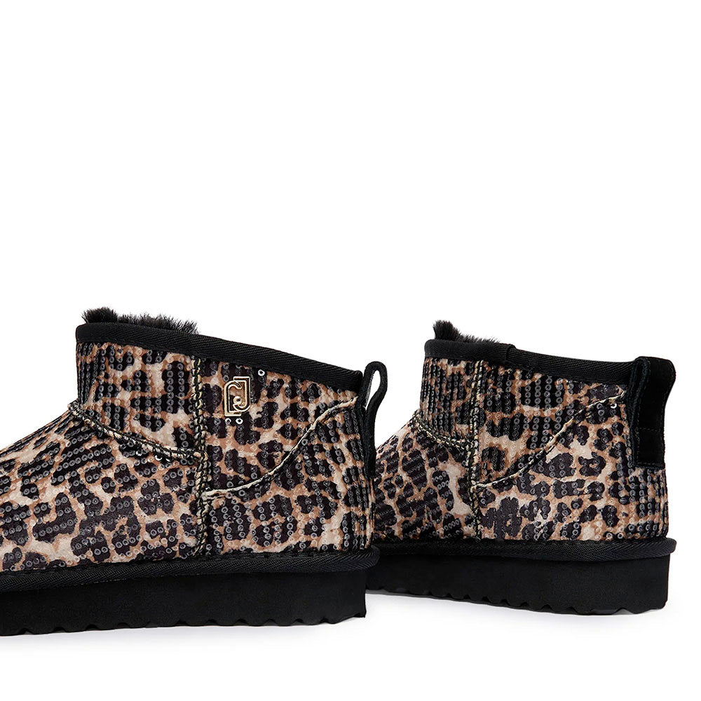 Stivaletti Mini Donna Imbottiti LIU JO Jil 01 in Velluto stampa Leopardata con Paillettes