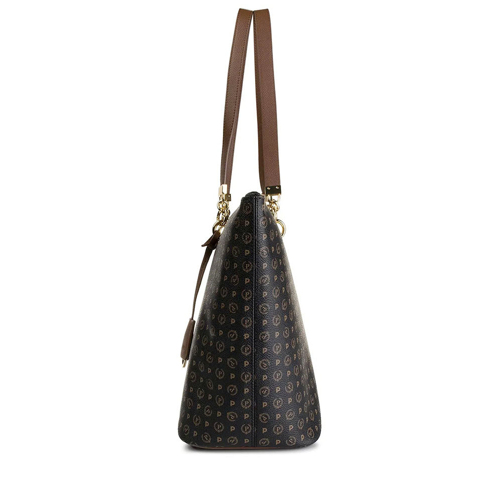 Shopping Bag Donna POLLINI linea Heritage Logo Classic Nero e Marrone