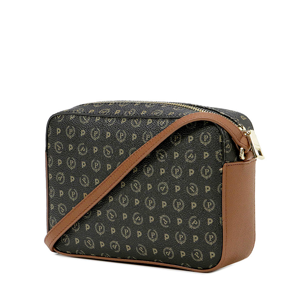 Damen-Umhängetasche POLLINI Linie Heritage Logo Classic Schwarz und Braun