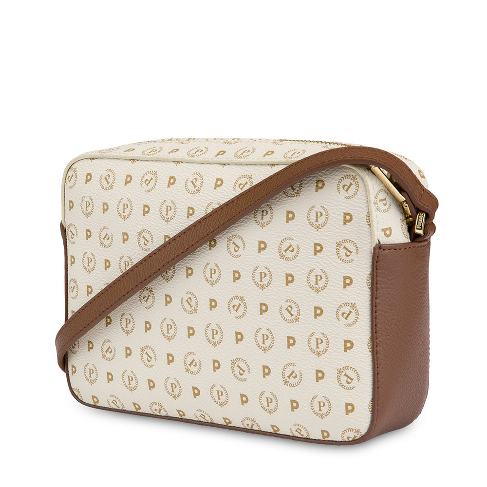 Borsa Donna a Tracolla POLLINI linea Heritage Logo Classic Avorio e Marrone
