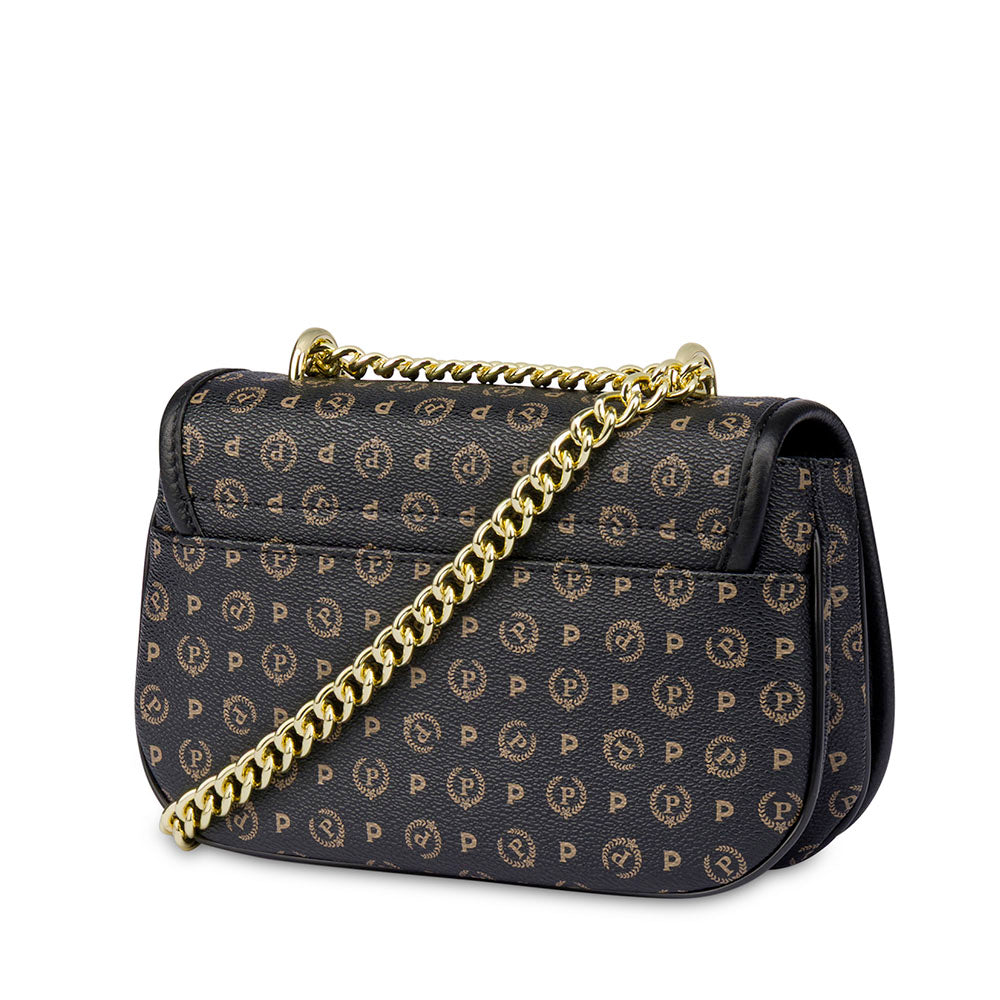 Borsa Donna a Tracolla Media POLLINI linea Heritage Logo Classic Nero e Nero