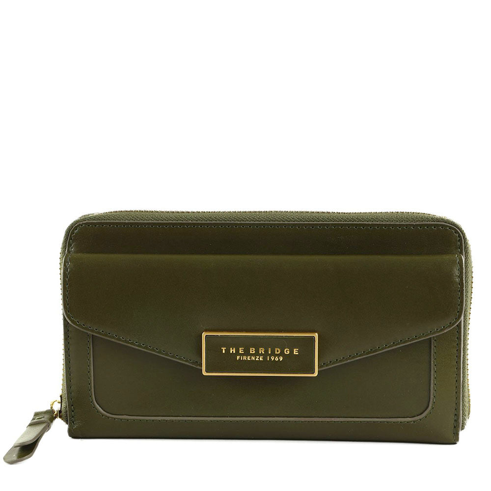 Portafoglio Donna Zip Around THE BRIDGE linea Ginevra in Pelle Verde Timo