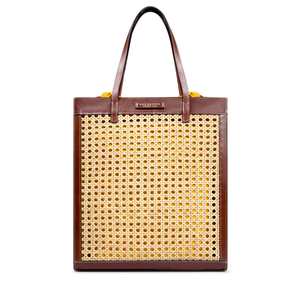 Borsa Donna Shopper Verticale THE BRIDGE linea Mirra Wow in Paglia e Pelle Marrone