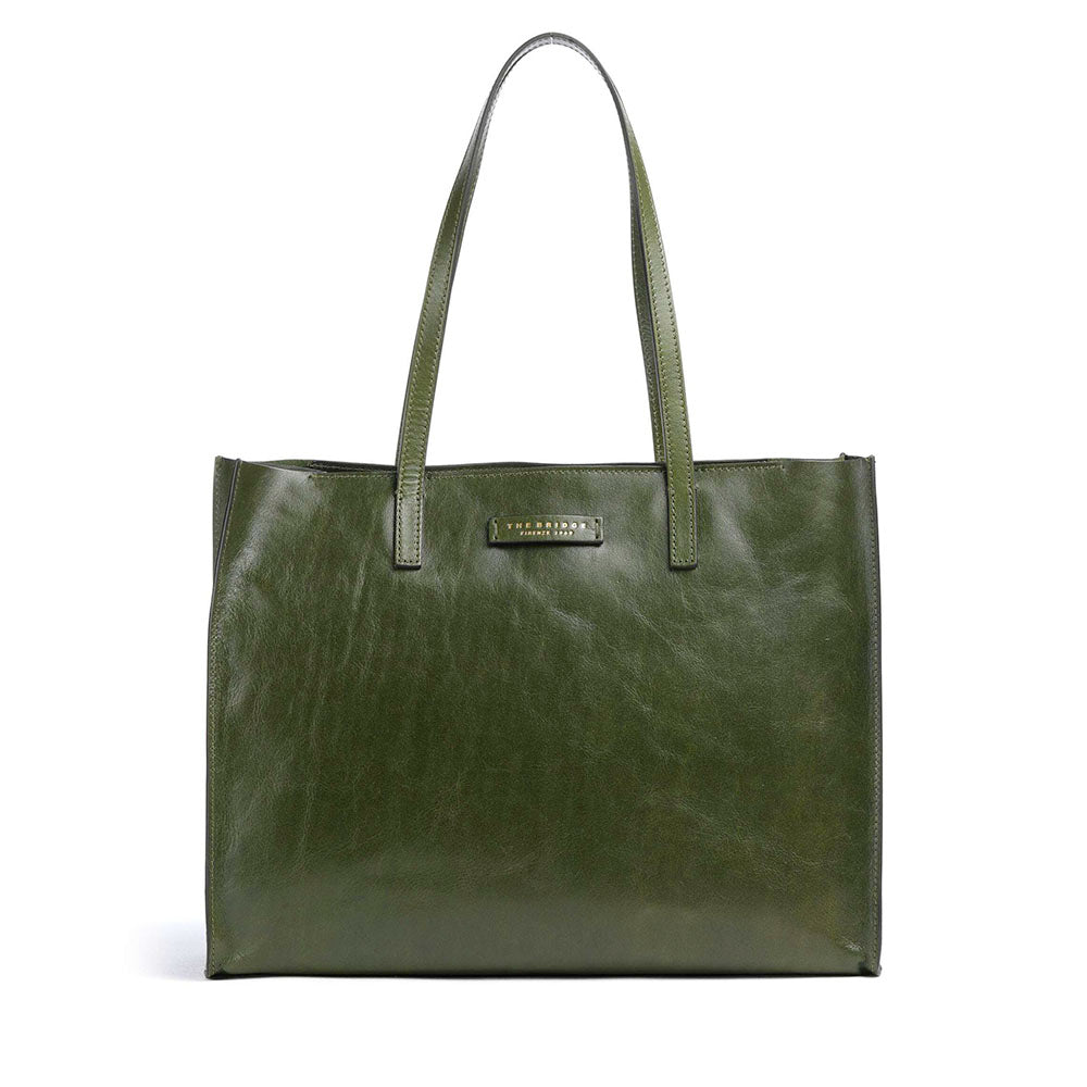 Borsa Donna Shopper THE BRIDGE Linea Mirra in Pelle Verde Maggiorana