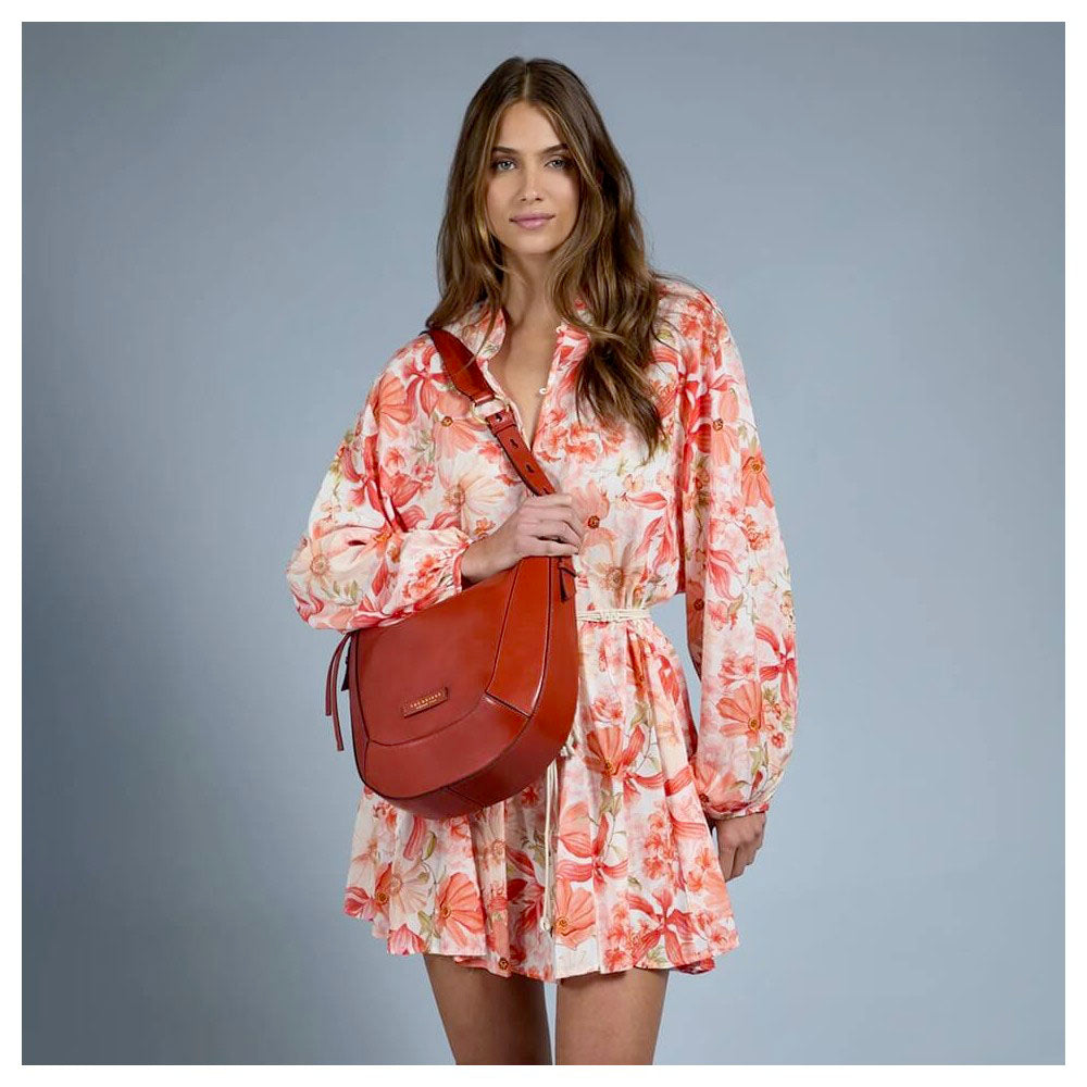 Borsa Donna a Spalla THE BRIDGE linea Fedora in Pelle Arancio Bruciato