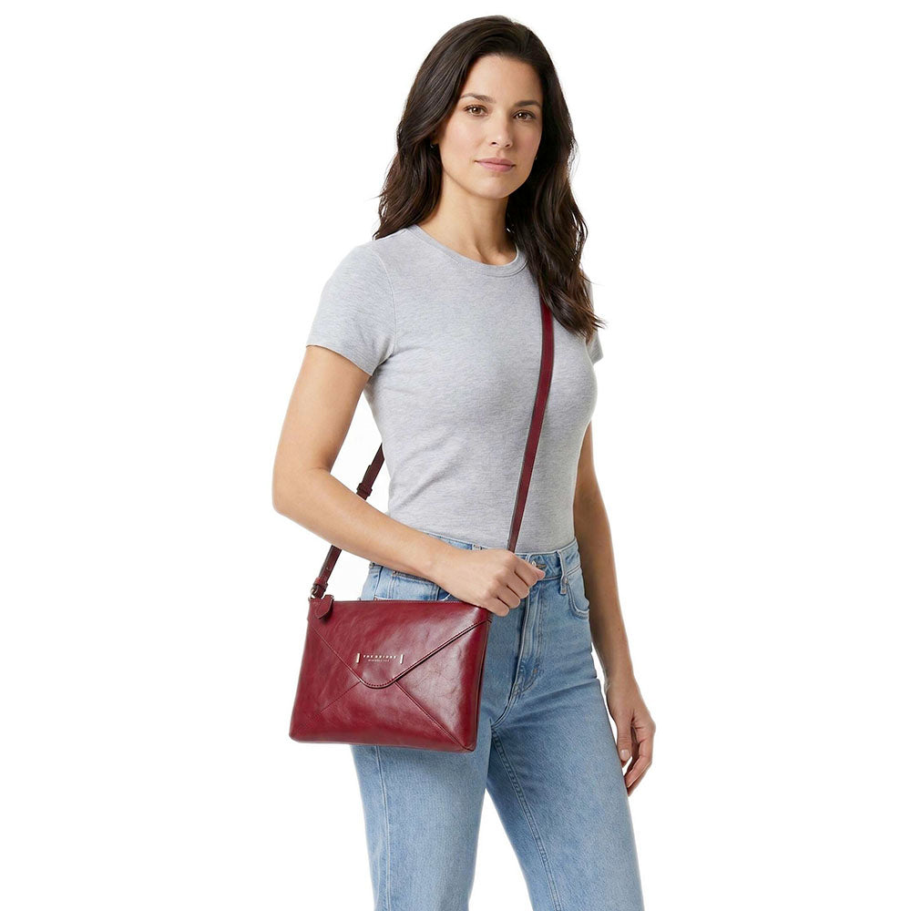 Borsa Donna Piatta a Tracolla THE BRIDGE linea Frida in Pelle Rosso Barolo