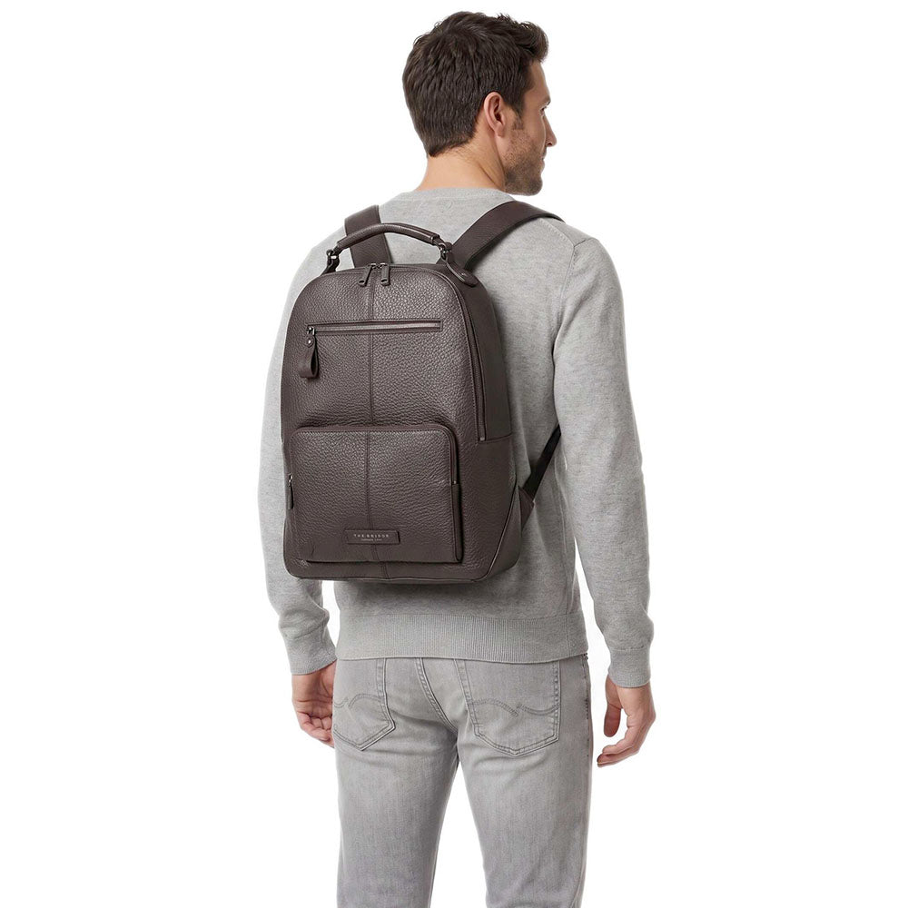 Zaino Uomo Porta PC 14" THE BRIDGE linea Manfredi in Pelle color Moka