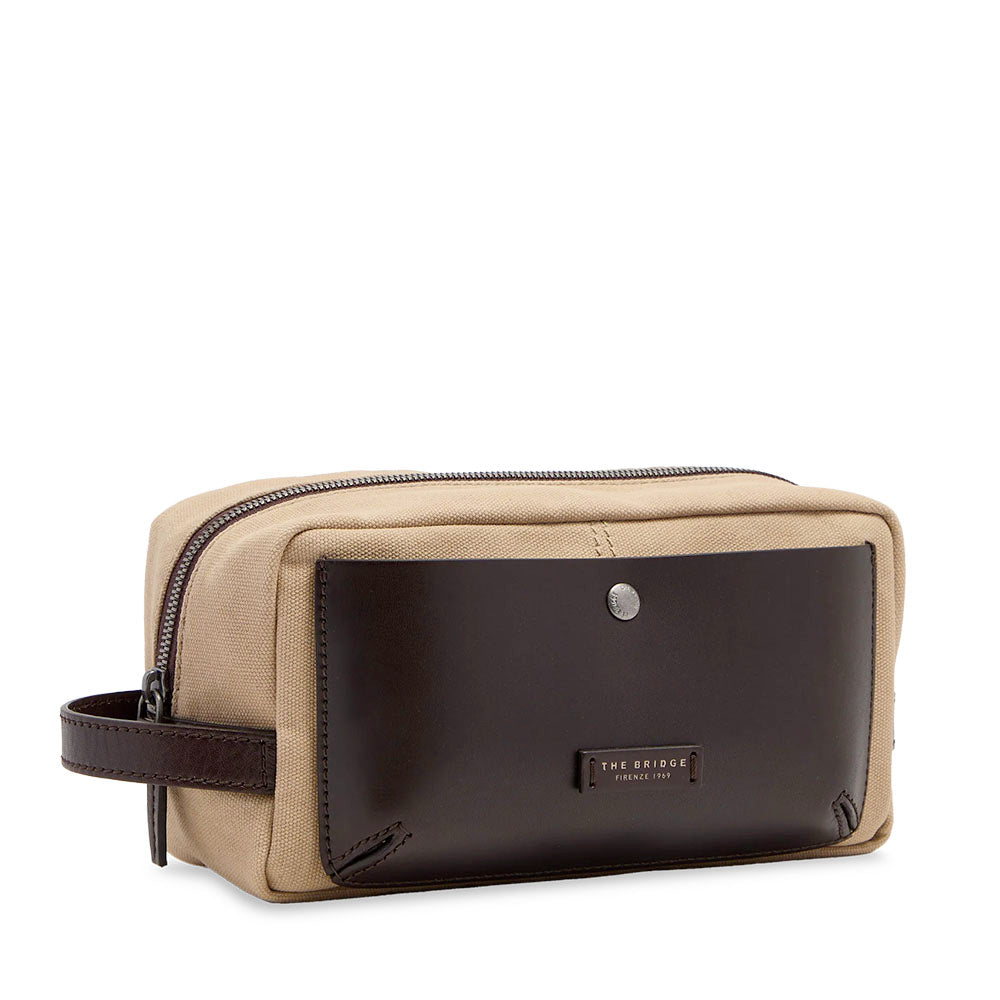 Necessaire Uomo THE BRIDGE linea Igor in Canvas Beige e Pelle Testa di Moro