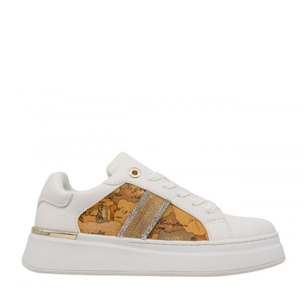 Sneakers Platform 1A Classe Alviero Martini Bianche e Geo Beige con Strass 2424