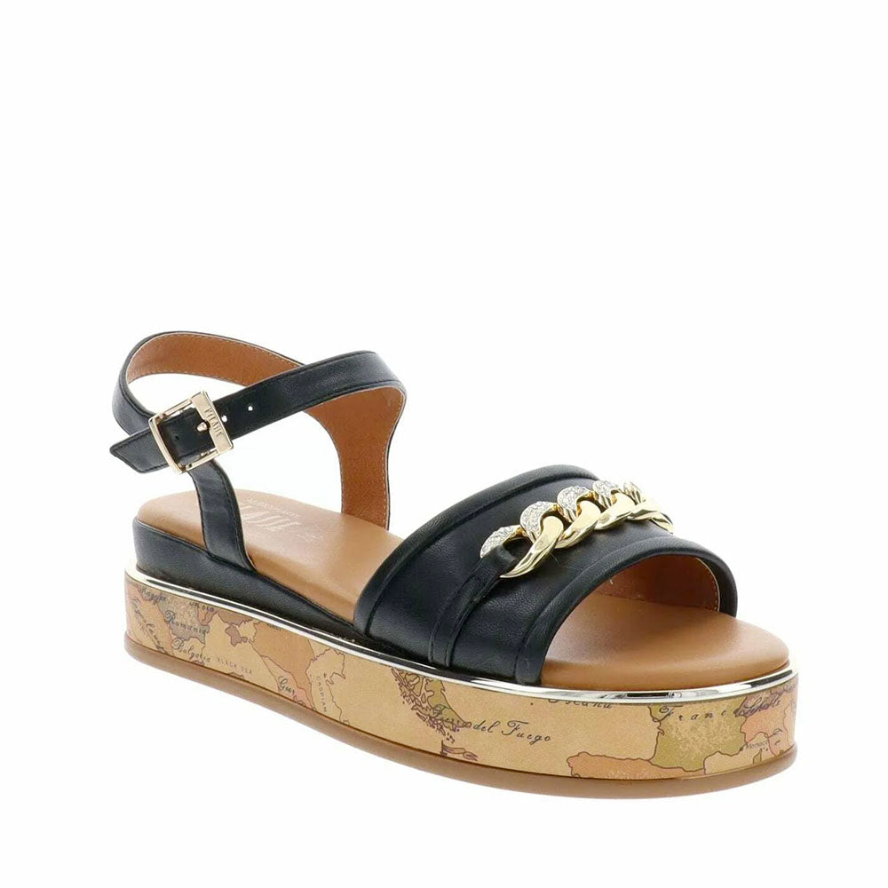 Sandali Platform 1A Classe Alviero Martini in Eco Nappa Nera con Suola Geo Classic 2479