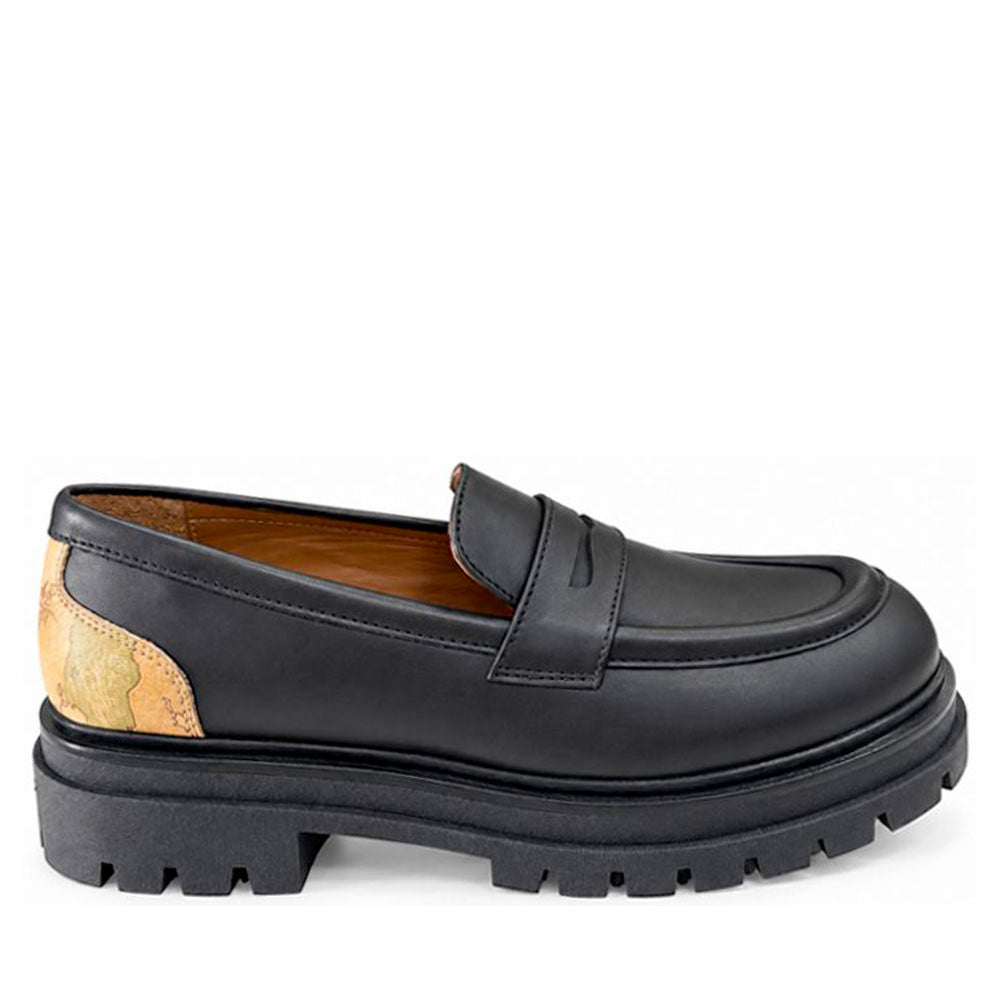 Mocassini Platform 1A Classe Alviero Martini in Pelle Nera con Inserto Geo Classic 2585