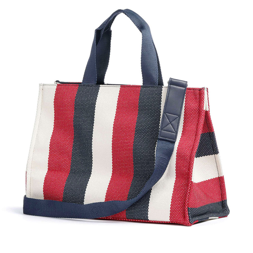 Großer Shopper LIU JO aus dunkelblauem gestreiftem Canvas