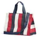 Großer Shopper LIU JO aus dunkelblauem gestreiftem Canvas
