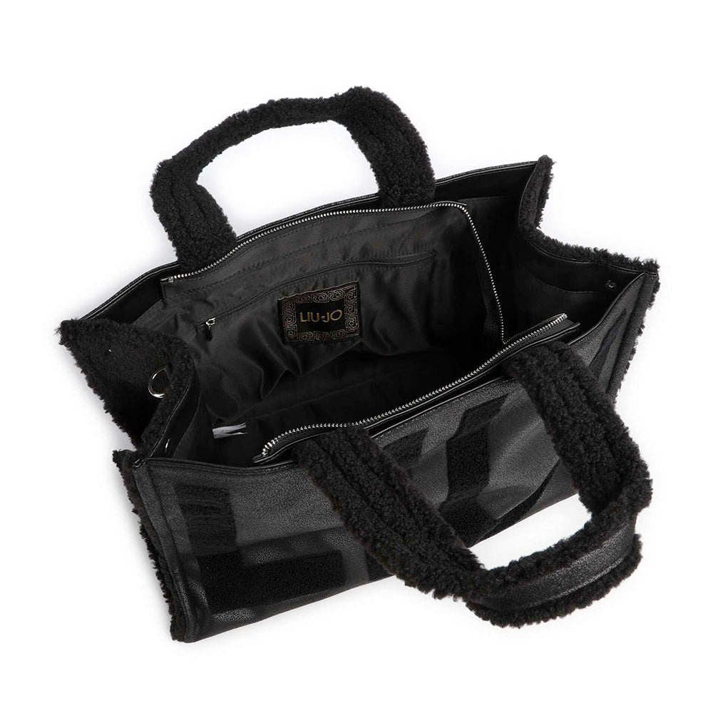 Tote Bag Donna LIU JO in Ecopelle con Logo in Fake Montone Nero