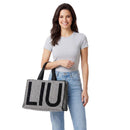 Tote Bag Donna LIU JO in Tessuto Check Nero con Maxi Logo
