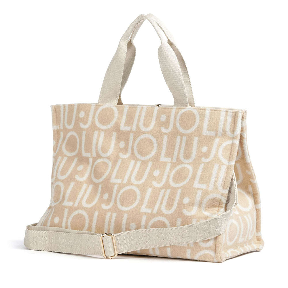 Tote Bag Donna LIU JO in Tessuto Jacquard Beige con Logo All Over