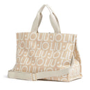 Tote Bag Donna LIU JO in Tessuto Jacquard Beige con Logo All Over