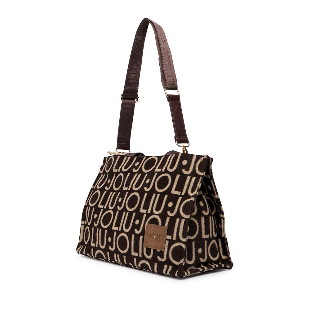Tote Bag Donna LIU JO in Tessuto Jacquard Testa di Moro con Logo All Over