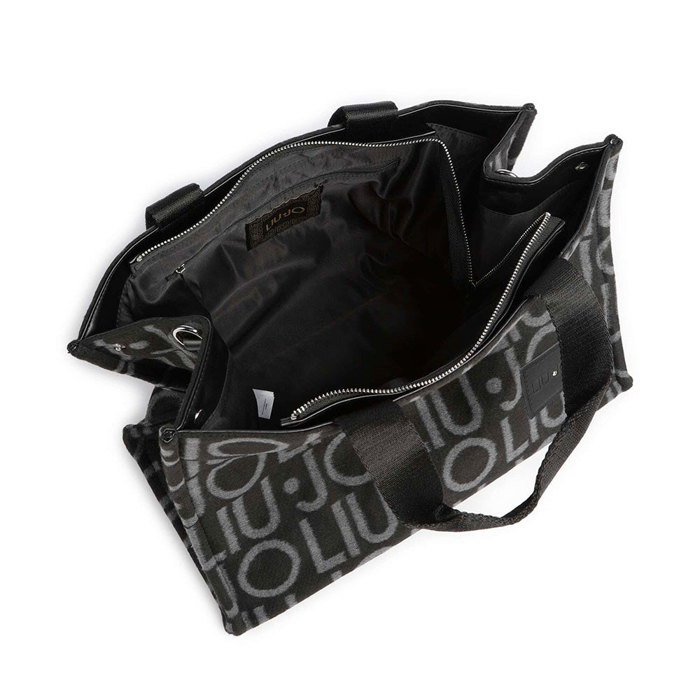 Tote Bag Donna LIU JO in Tessuto Jacquard Nero con Logo All Over