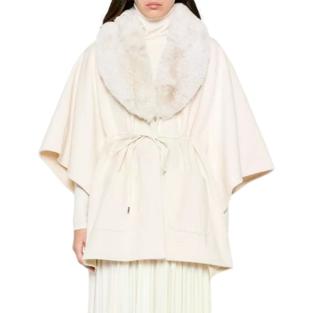 Cappa Donna LIU JO in Montone Sintetico color Burro con Collo in Fake Fur