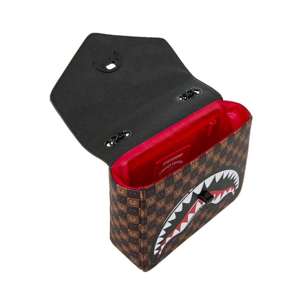 Borsa Donna a Mano SPRAYGROUND stampa Sharks in Paris WTF Bubble Brown Check
