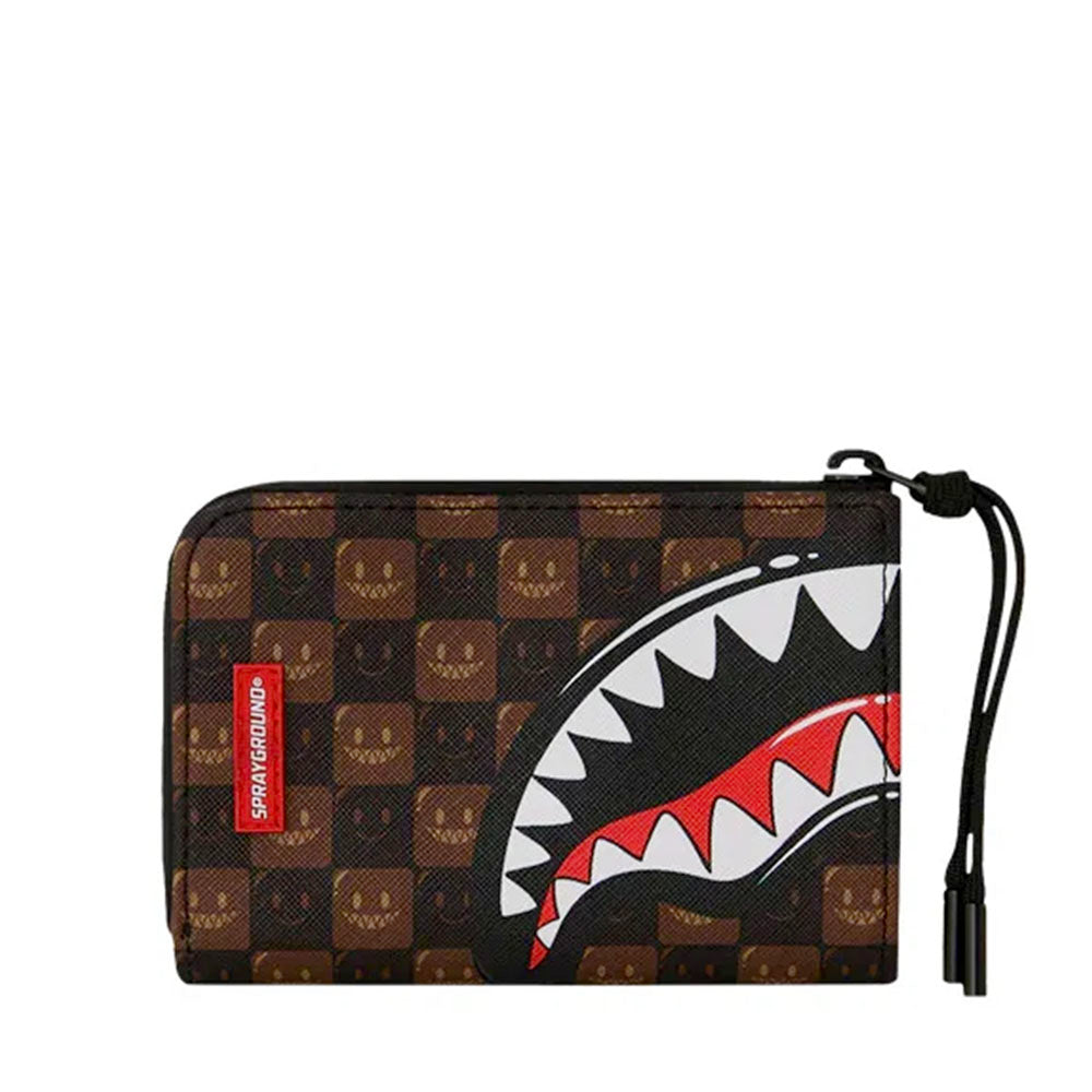 Portafoglio Piccolo con Zip SPRAYGROUND stampa Sharks In Paris WTF Bubble Brown Check