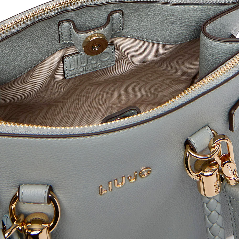 Borsa Donna a Mano LIU JO Better effetto Bottalato Azzurro con Charm