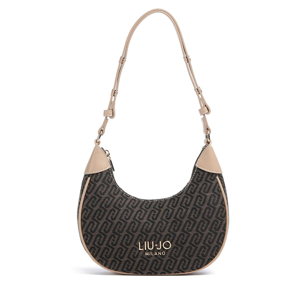 Hobo Bag Donna Small LIU JO in Tessuto Jacquard Testa di Moro con Logo All Over