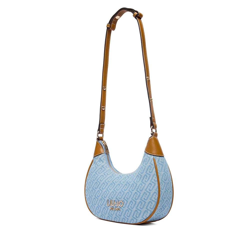 Kleine Damen-Beuteltasche LIU JO aus Jacquard-Stoff mit Monogramm-Logo in Dusty Blue
