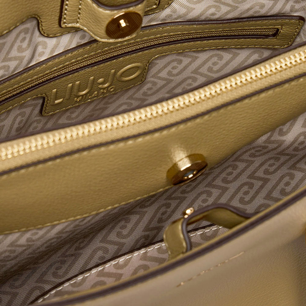 Borsa Donna a Mano Media LIU JO Better effetto Bottalato color Fango con Charm