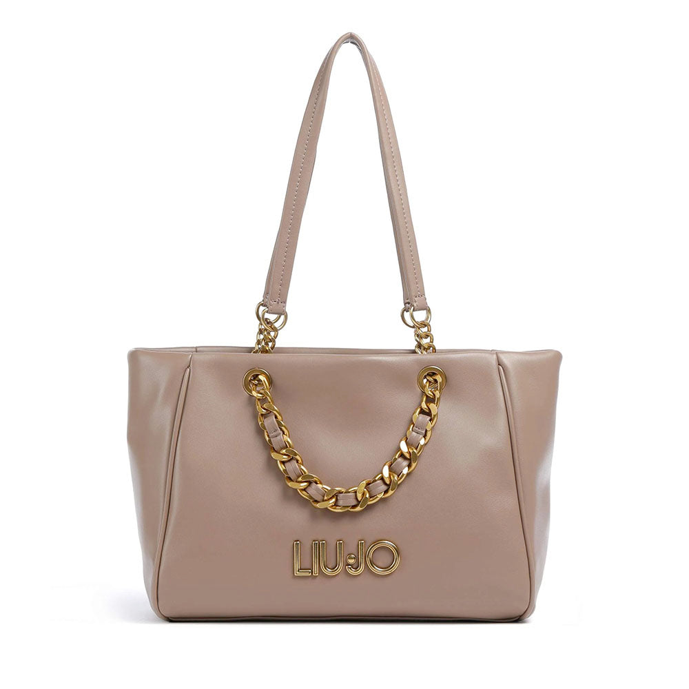 Women's Medium Tote Bag LIU JO in Mocha with Decorative Chain