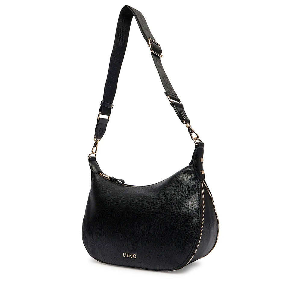 Hobo Bag Media con Tracolla LIU JO Nera con Logo Laserato Monogram