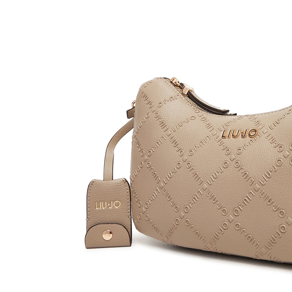 Hobo Bag Donna a Tracolla LIU JO Better Desert Taupe con Logo in Rilievo All Over
