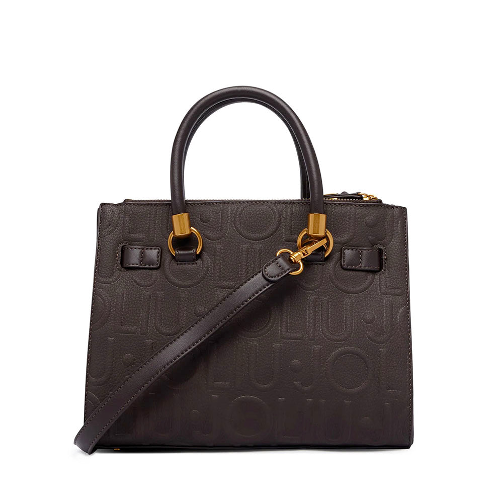 Borsa Donna a Mano Small LIU JO in Ecopelle Marrone Scuro con Logo in Rilievo All Over