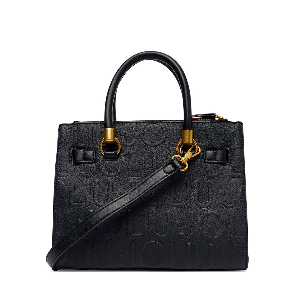 Borsa Donna a Mano Small LIU JO in Ecopelle Nera con Logo in Rilievo All Over