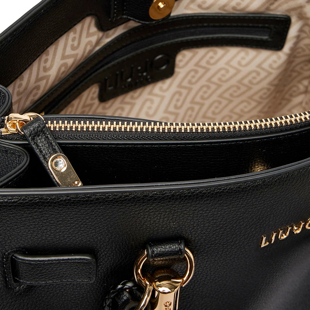 Borsa Donna Tote a Mano LIU JO Better effetto Bottalato Nero con Charm